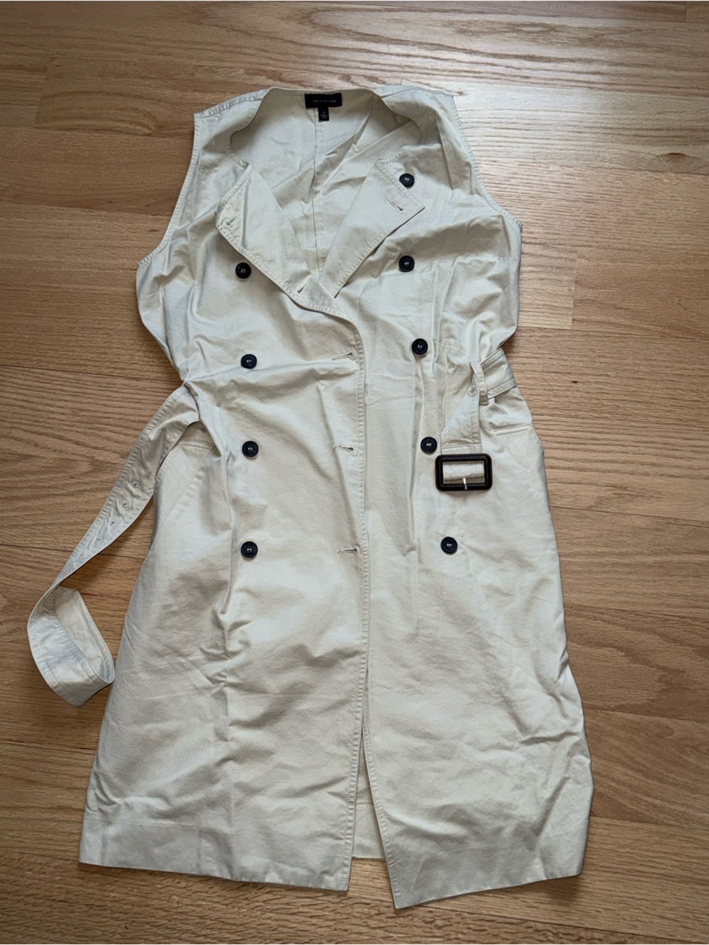 The Limited Cream Sleeveless Trench Dress with Black Buttons